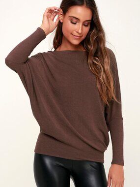 Lulus Basics Verla Washed Plum Purple Dolman Sleeve Sweater Top - Size XS